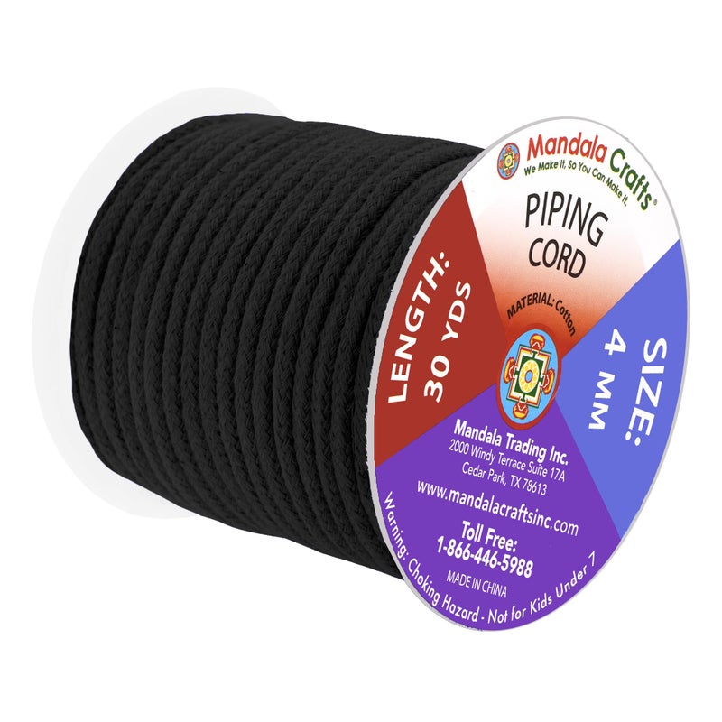 Mandala Crafts Black Soft Replacement Drawstring Cords for Sweatpants Bags - Piping Cord for Sewing Upholstery - 30 Yds 4mm Cotton Cording Macrame Rope Corset Strings - Image 2